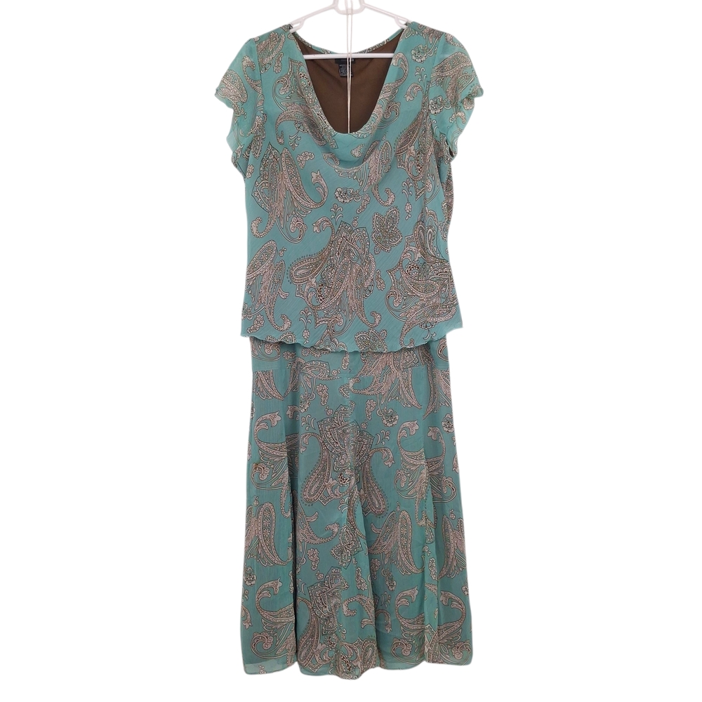 East 5th vintage Y2K fairy skirt top set paisley flutter sleeve cowl neckline
